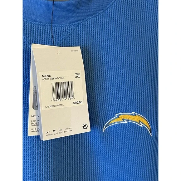 Men's 3XL NWT Los‎ Angeles Chargers Nike Long Sleeve Shirt Blue - Picture 4 of 8
